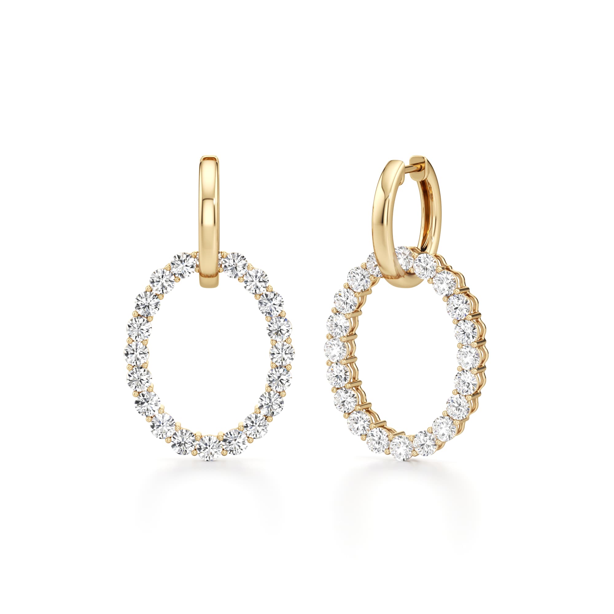 Round Lab Diamond Dangle Pendant & Hoop Earrings — 4 ct total weight in 14k yellow gold · product view 1