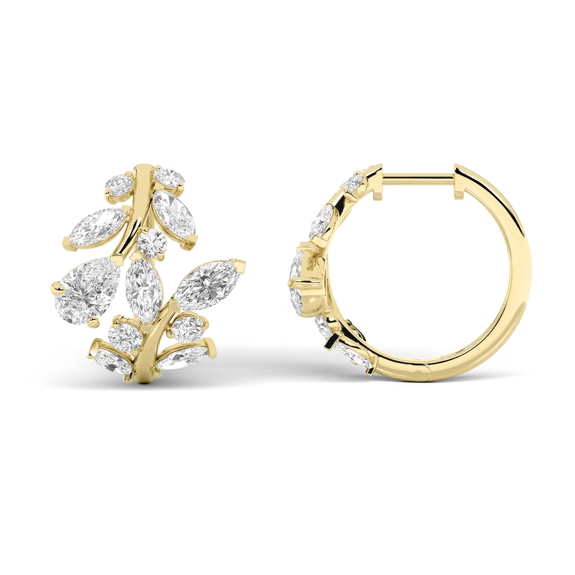 Pear Lab Diamond Leaf Motif Fashion Earrings — 3 ct total weight in 14k yellow gold · product view 1