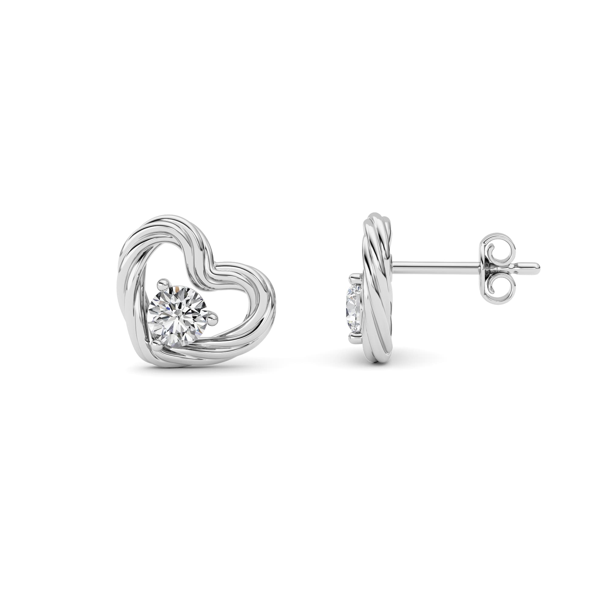 Round Lab Diamond Heart Earrings — 0.5 ct total weight in 14k white gold · product view 1