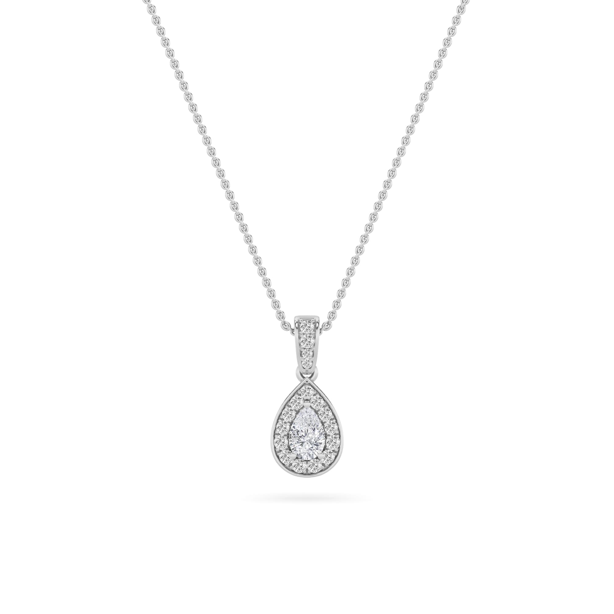 Pear Lab Diamond Halo Pendant — 0.75 ct total weight in 14k white gold · product view 1