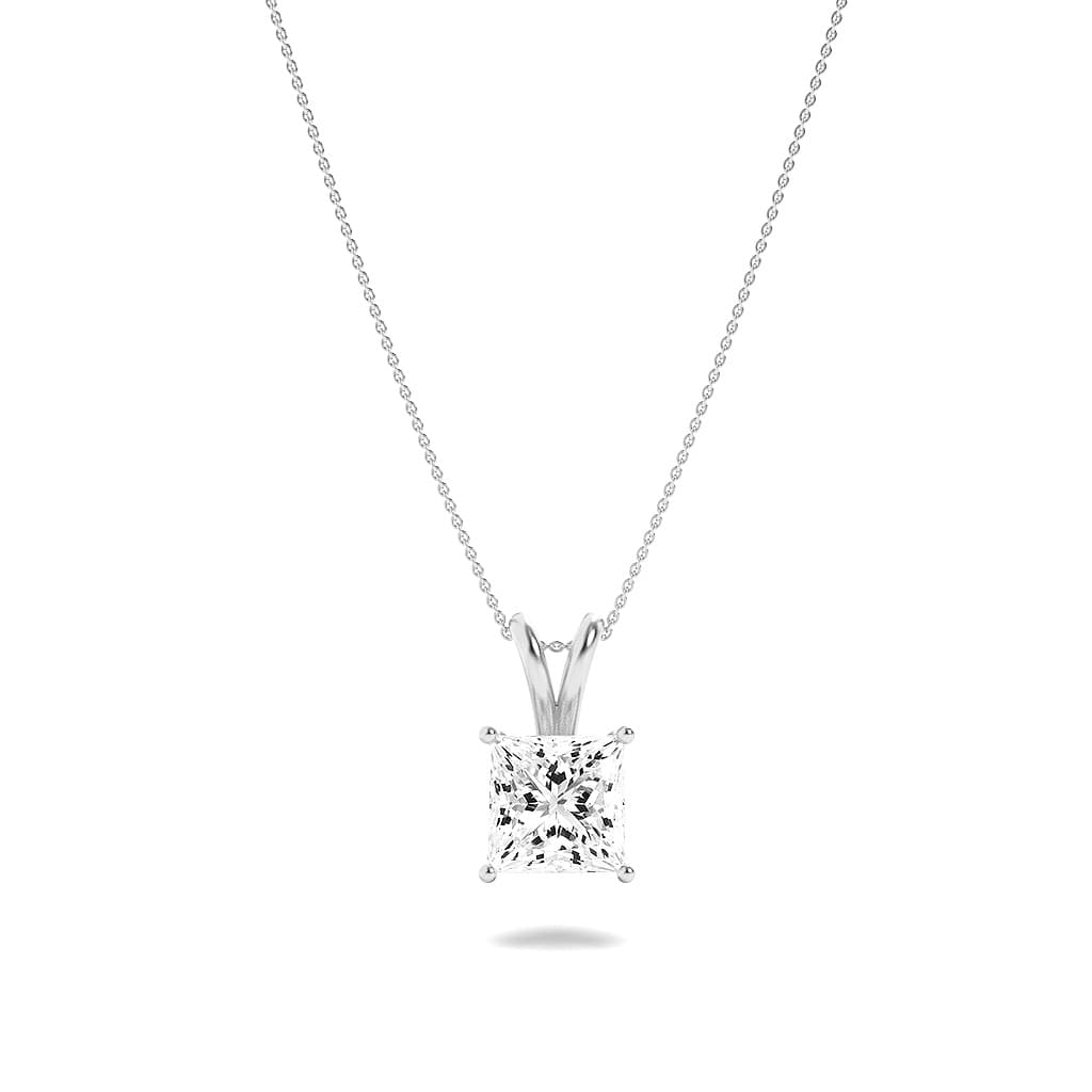 Princess Lab Diamond Split Bale Solitaire Pendant — 1 ct total weight in 14k white gold · product view 1