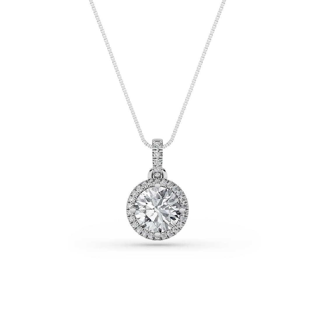 Round Lab Diamond Halo Pendant — 1.5 ct total weight in 14k white gold · product view 1