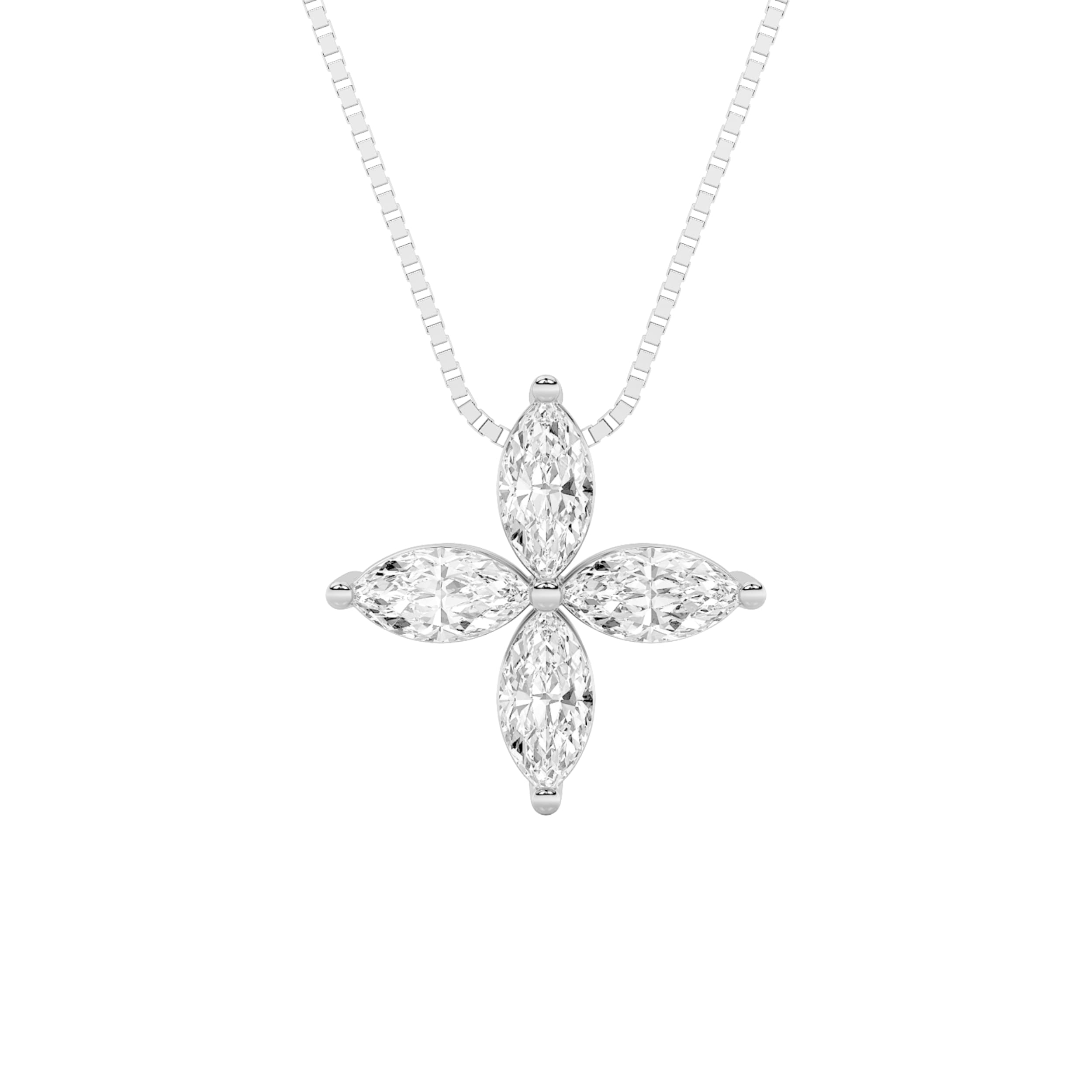 Marquise Lab Diamond Flower Fashion Pendant — 1 ct total weight in 14k white gold · product view 1