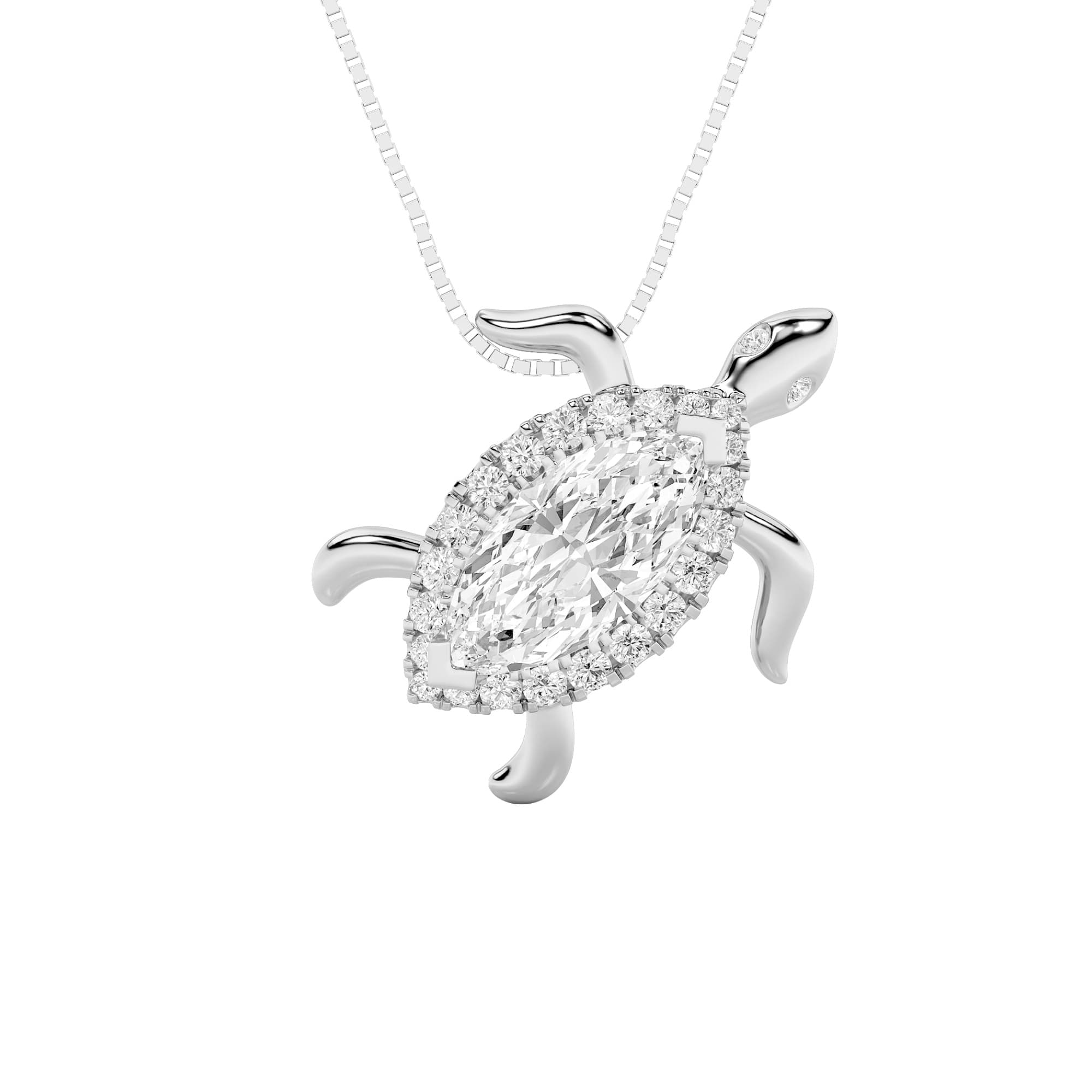 Marquise Lab Diamond Accented Turtle Pendant — 2 ct total weight in 14k white gold · product view 1