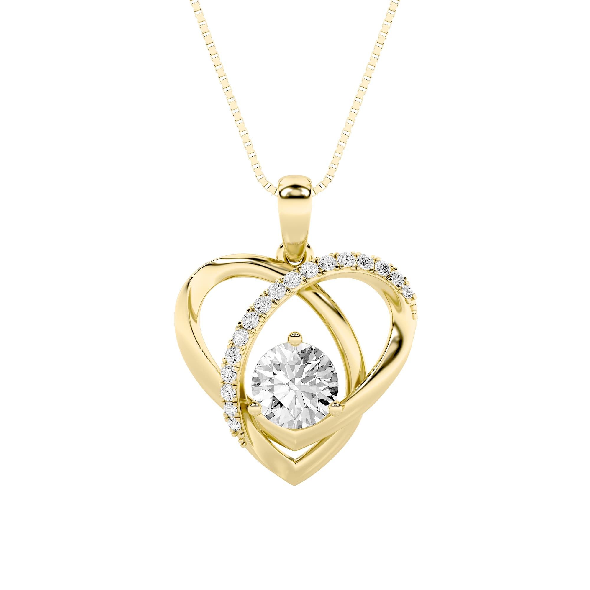 Round Lab Diamond Heart Pendant — 1.5 ct total weight in 14k yellow gold · product view 1