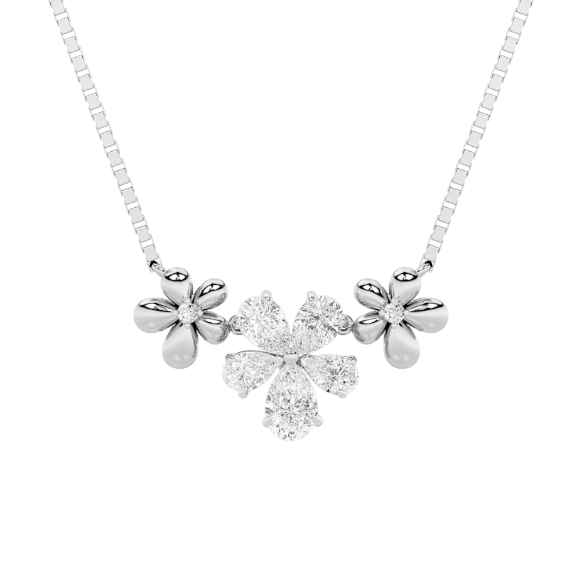 Pear Lab Diamond Fancy Flower Necklace — 2 ct total weight in 14k white gold · product view 7