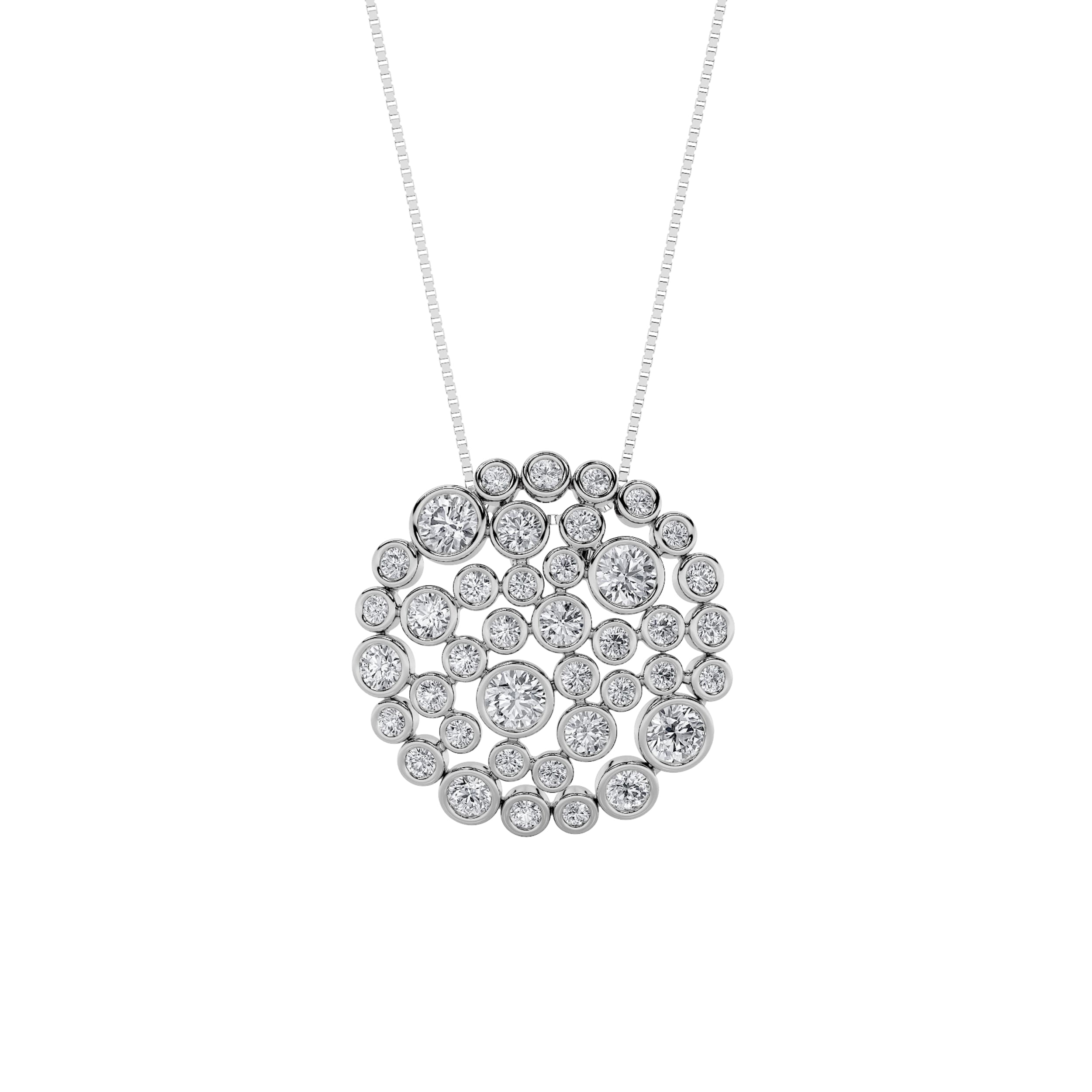 Round Lab Diamond Bezelset Bubble Pendant — 2 ct total weight in 14k white gold · product view 1