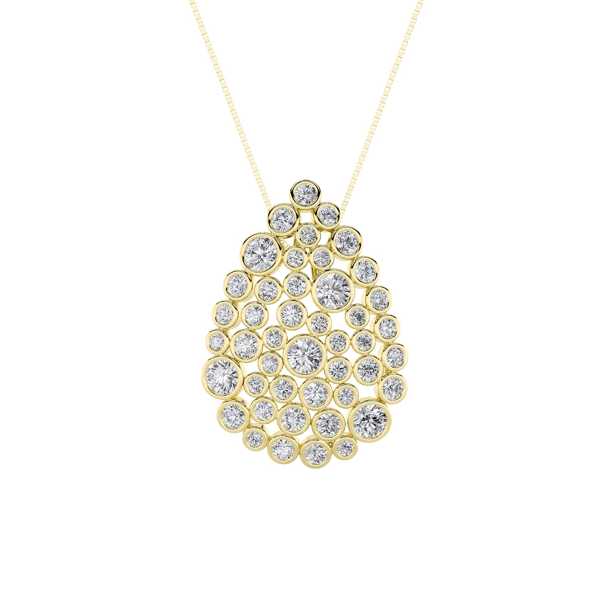 Round Lab Diamond Bezel set Bubble Pendant — 2.5 ct total weight in 14k yellow gold · product view 1