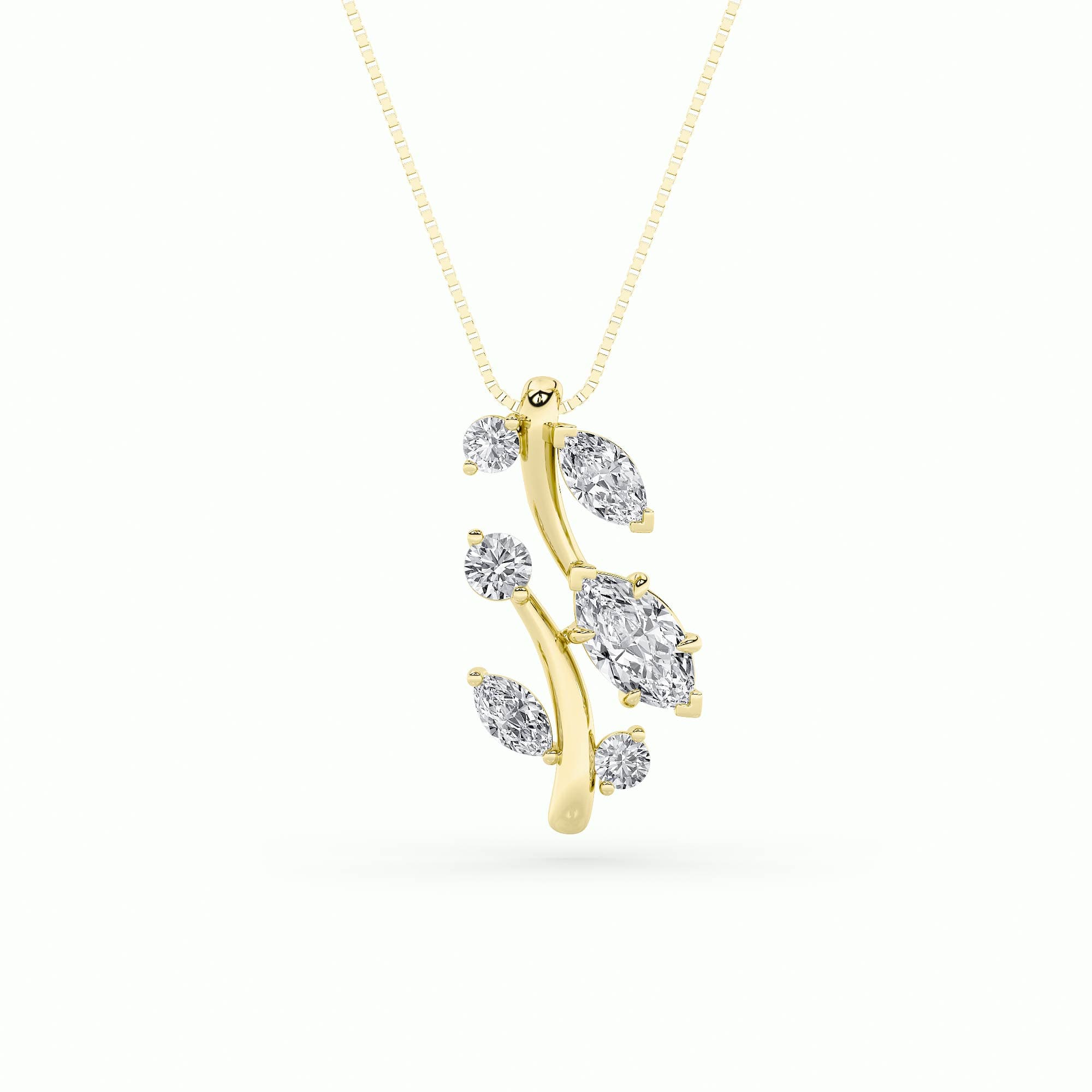 Marquise Lab Diamond Leaf Motif Fashion Pendant — 1.5 ct total weight in 14k yellow gold · product view 1