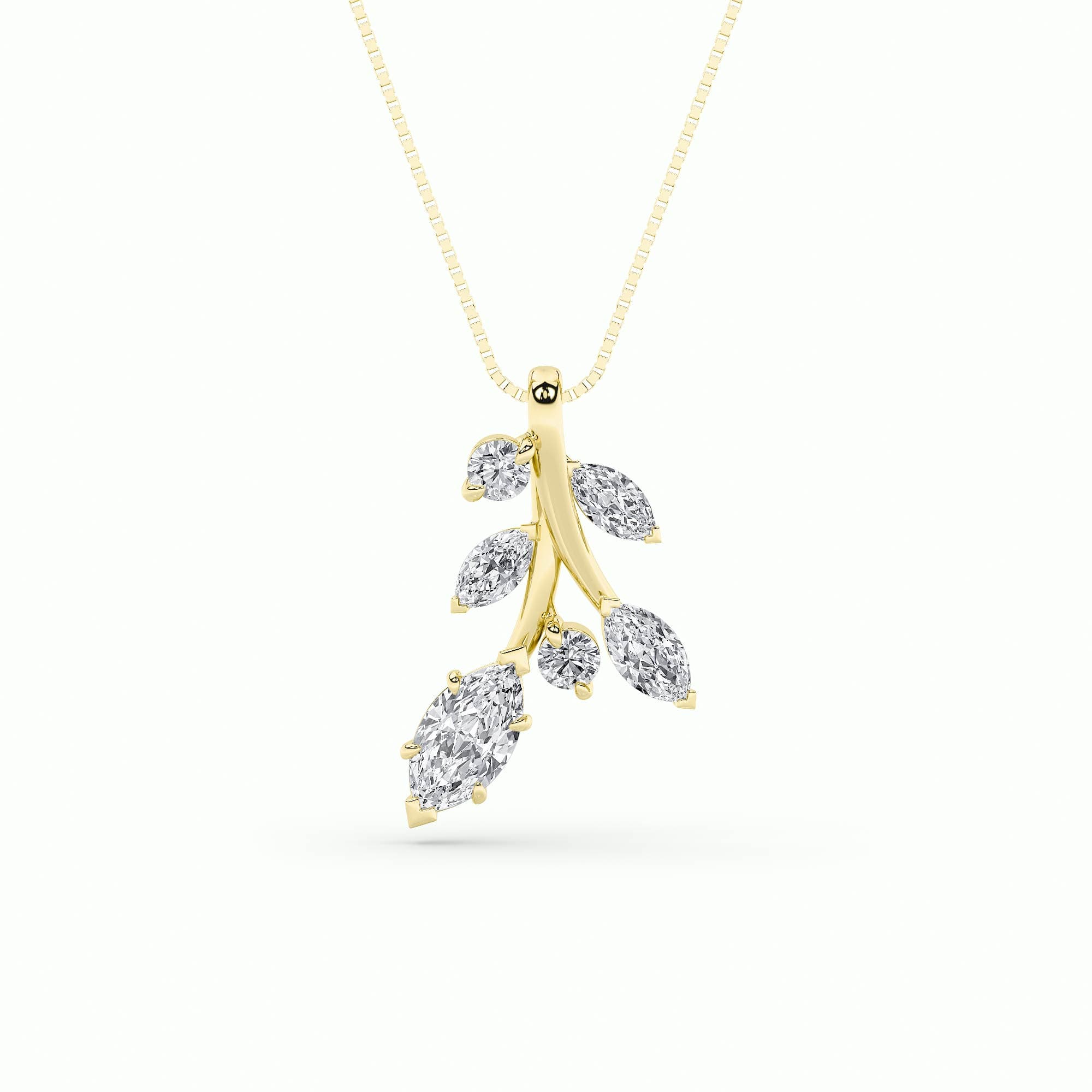 Marquise Lab Diamond Leaf Motif Fashion Pendant — 1.5 ct total weight in 14k yellow gold · product view 1