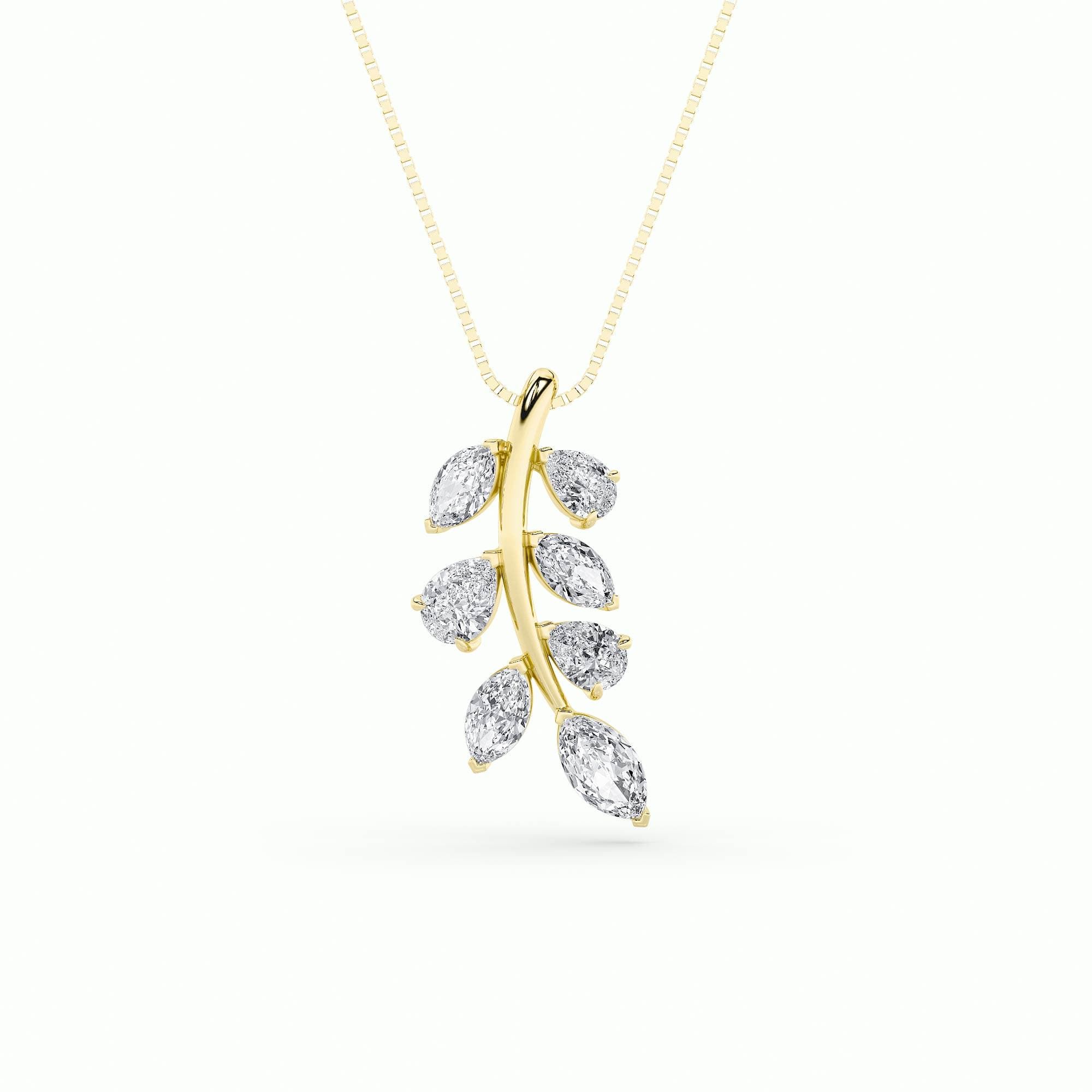Marquise Lab Diamond Leaf Motif Fashion Pendant — 1.5 ct total weight in 14k yellow gold · product view 1
