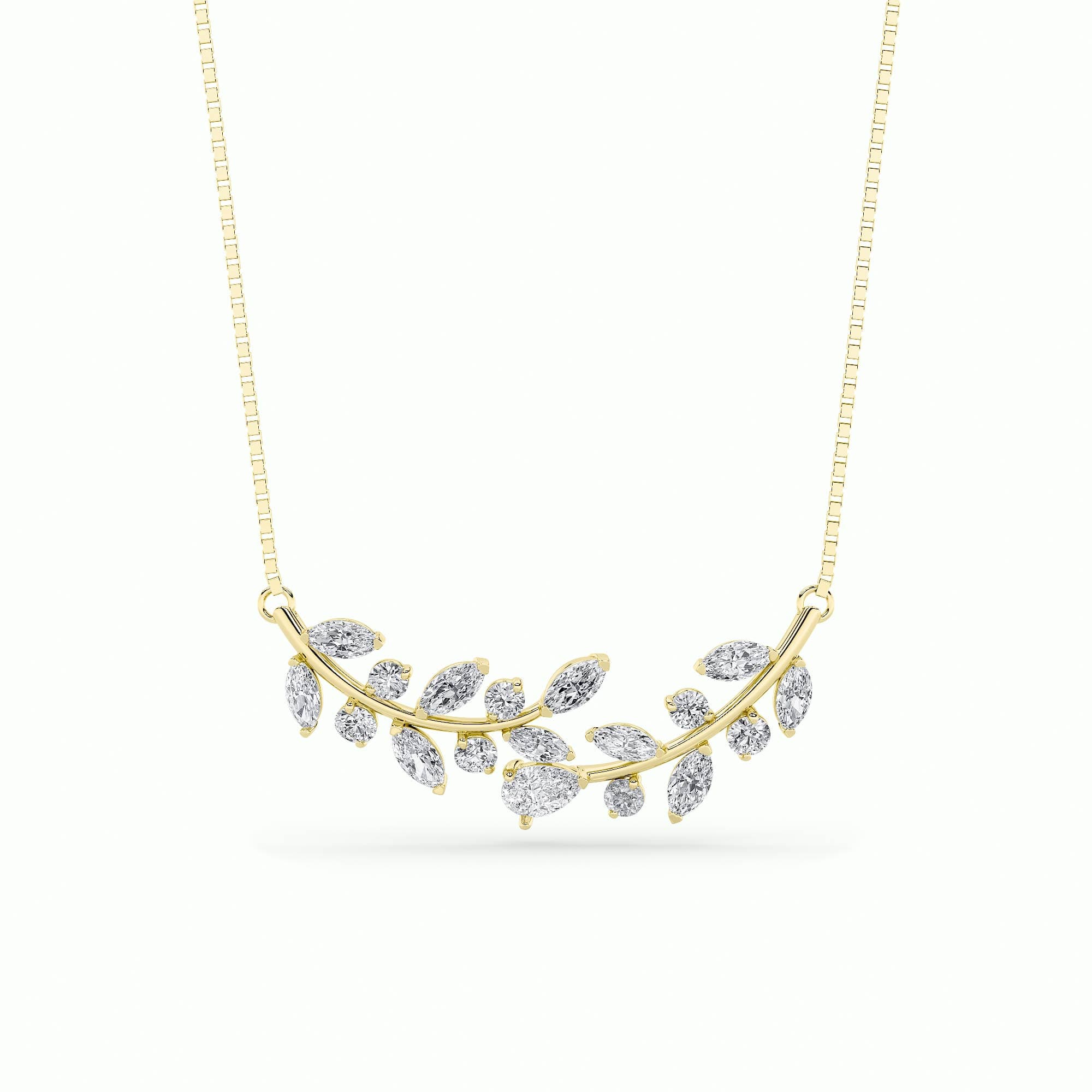 Pear Lab Diamond LeafMotif Fashion Necklace — 2.5 ct total weight in 14k yellow gold · product view 1