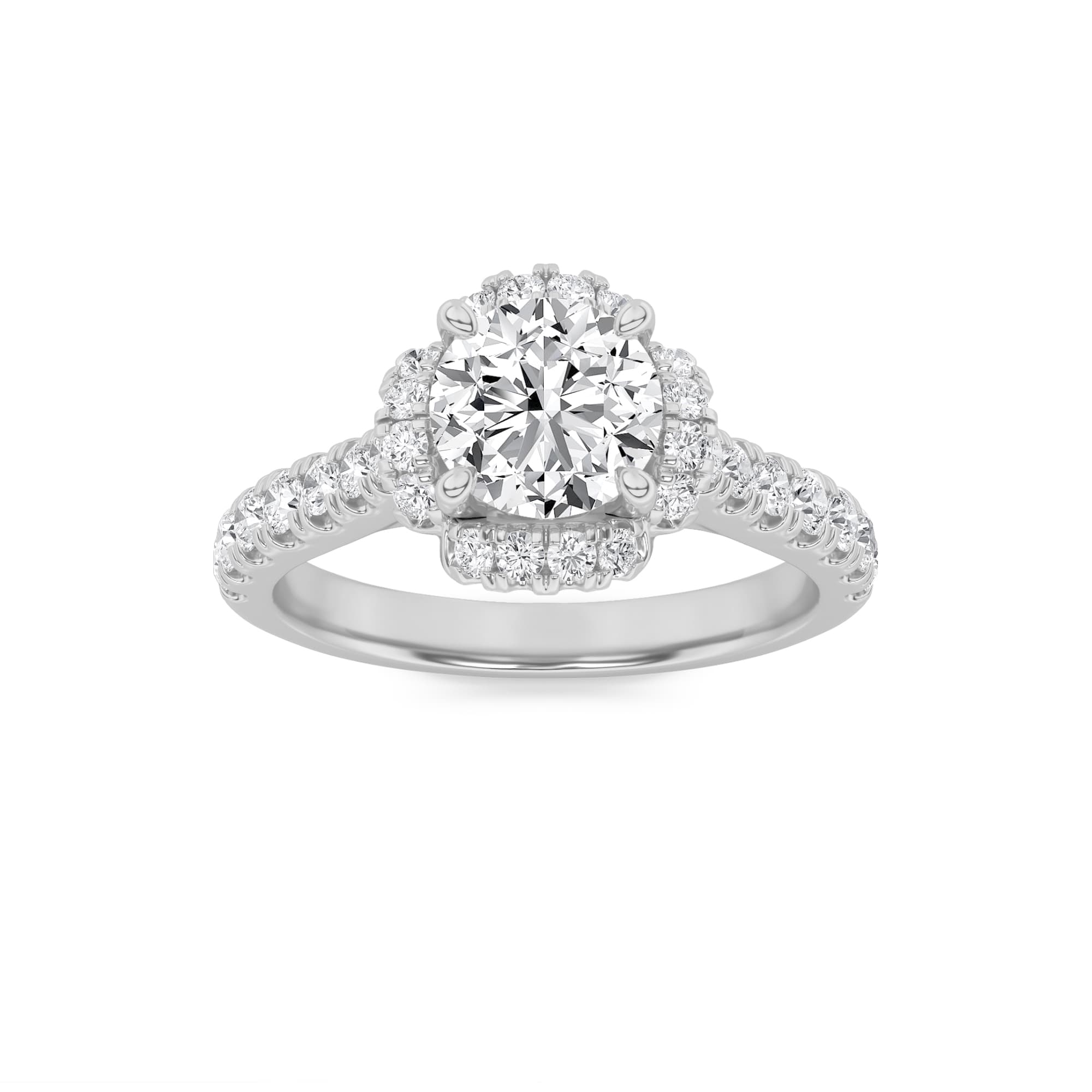 Round Lab Diamond Halo Accented Engagement Ring — 1.5 ct total weight in 14k white gold · product view 1