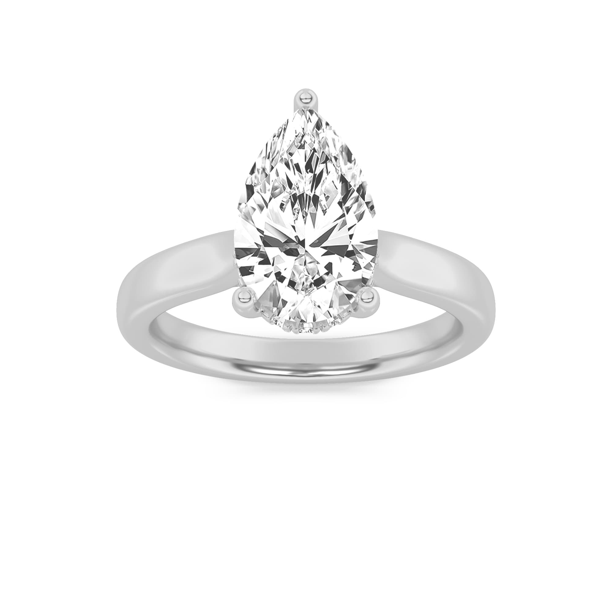 Pear Lab Diamond HiddenHalo Cathedral Shank Engagement Ring — 1 ct total weight in 14k white gold · product view 1