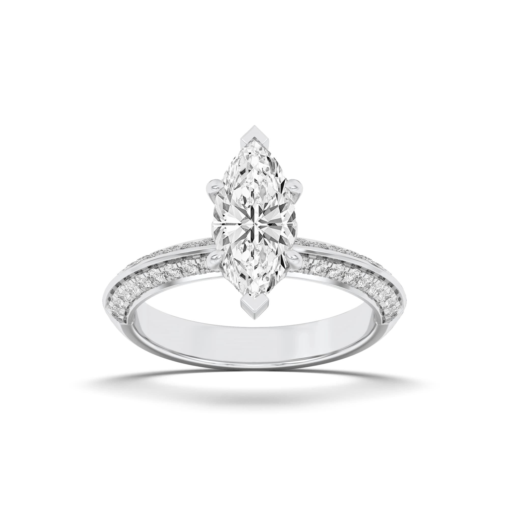 Marquise Lab Diamond Micro Pave Knife Edge Accent Ring — 2 ct total weight in 14k white gold · product view 1