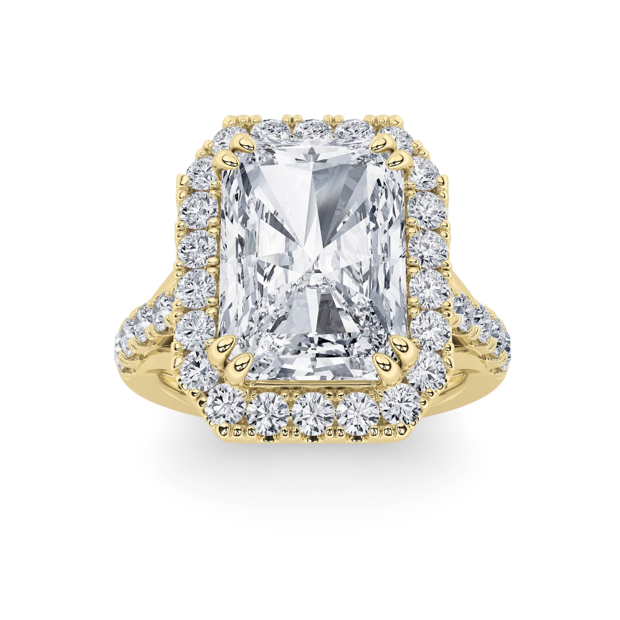 Radiant Lab Diamond Bold Accented Engagement Ring — 6 ct total weight in 14k yellow gold · product view 1