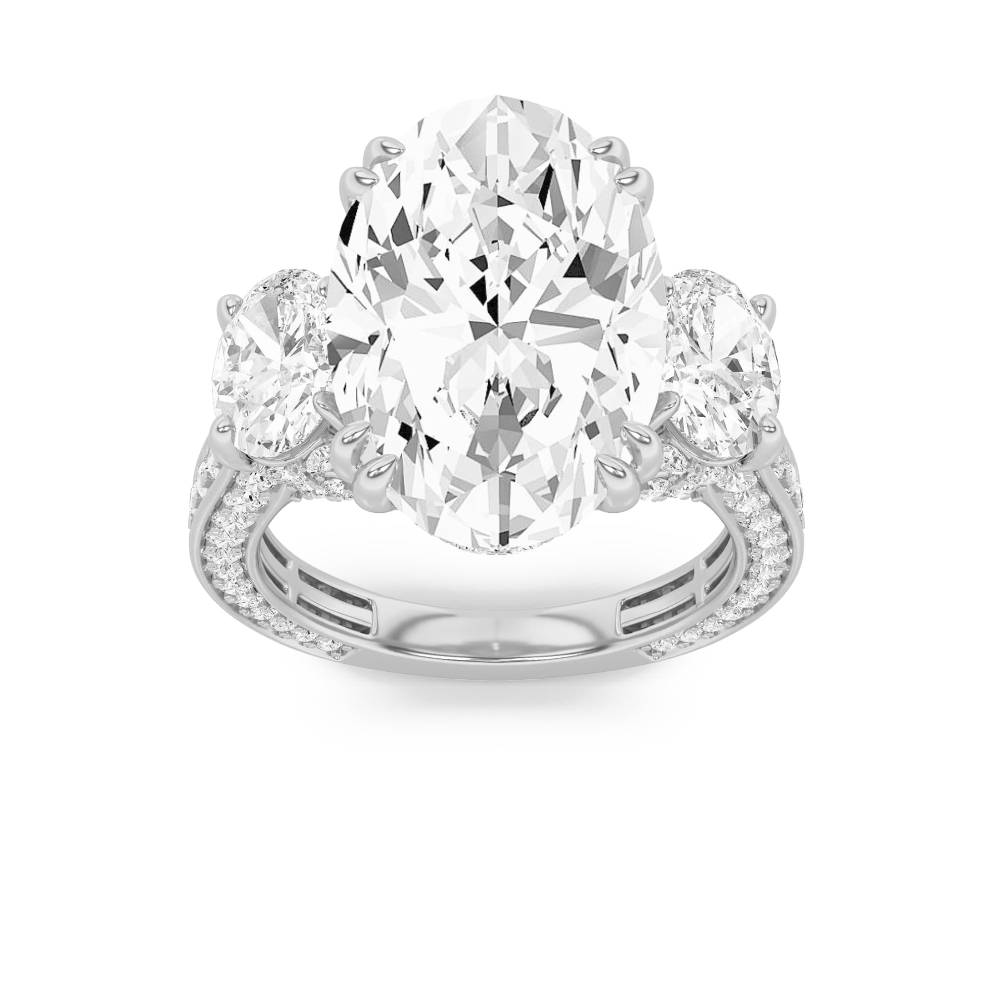 Oval Lab Diamond Bold Statement Accented Ring — 9 ct total weight in 14k white gold · product view 1