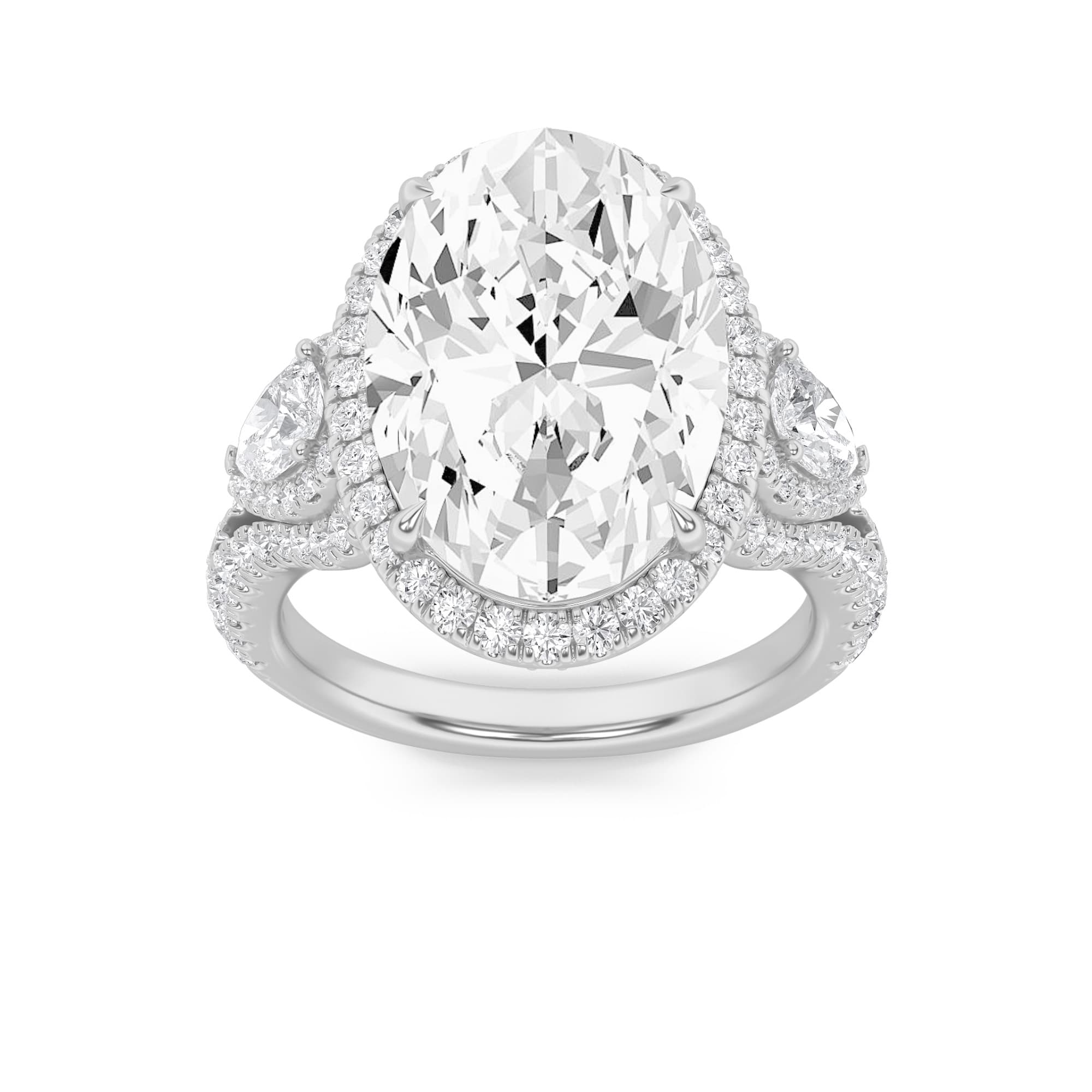Oval Lab Diamond Bold Accented Engagement Ring — 7.25 ct total weight in 14k white gold · product view 1