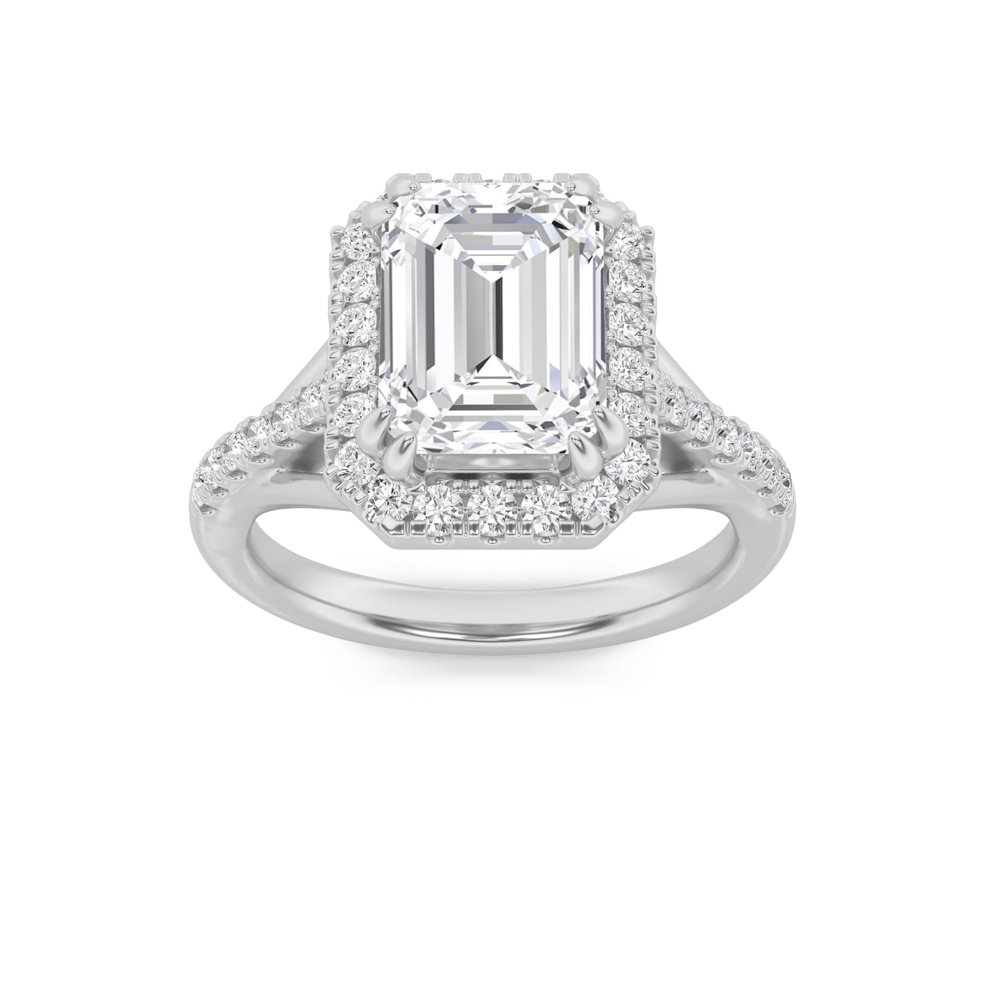Emerald Lab Diamond Halo Accented Engagement Ring — 3 ct total weight in 14k white gold · product view 6