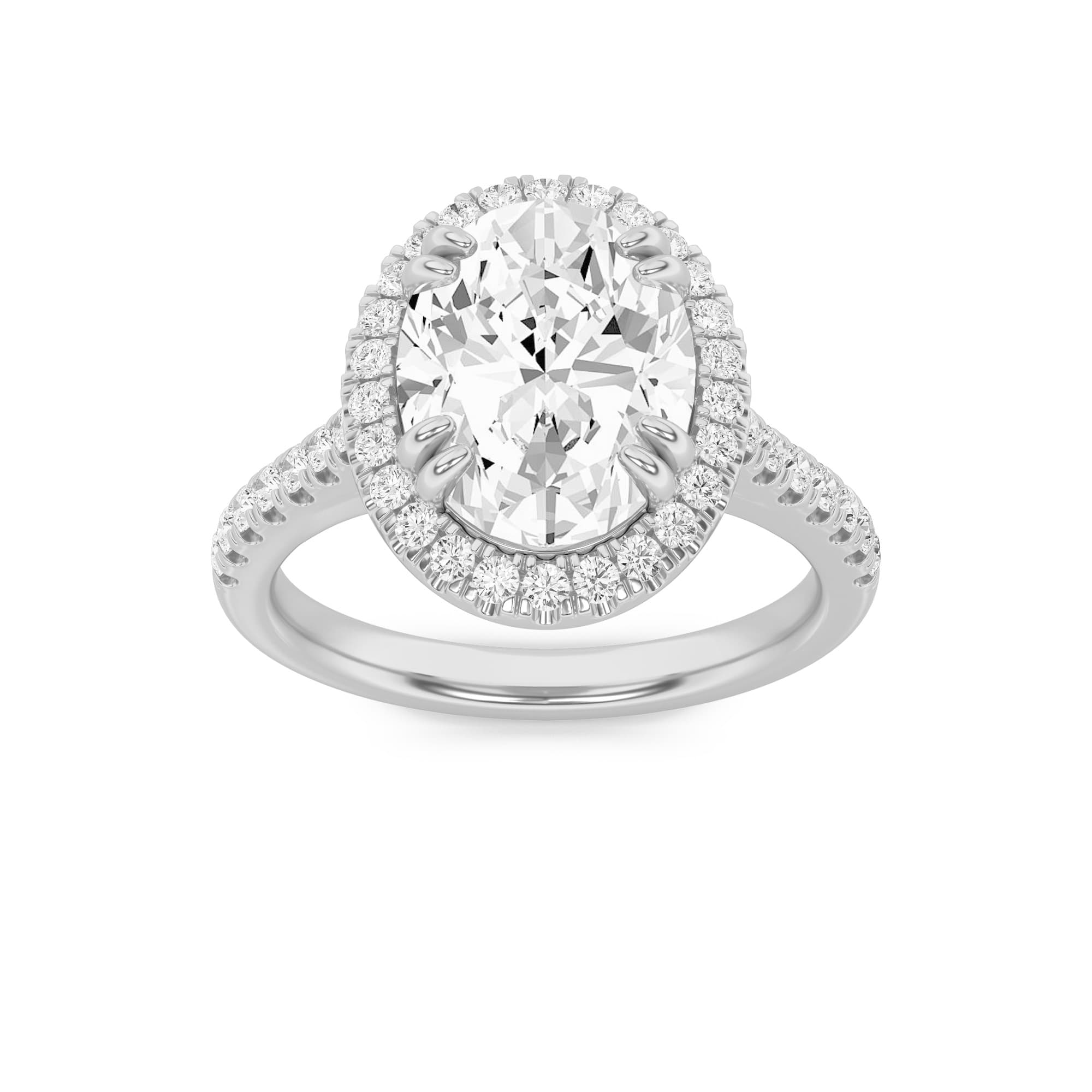 Oval Lab Diamond Classic Halo Accented Engagement Ring — 2.5 ct total weight in 14k white gold · product view 1