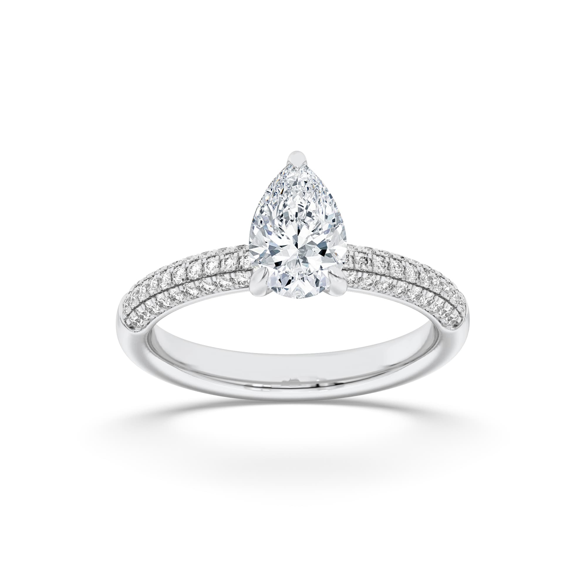 Pear Lab Diamond Three Row Micro Pave Engagement Ring — 1.5 ct total weight in 14k white gold · product view 1