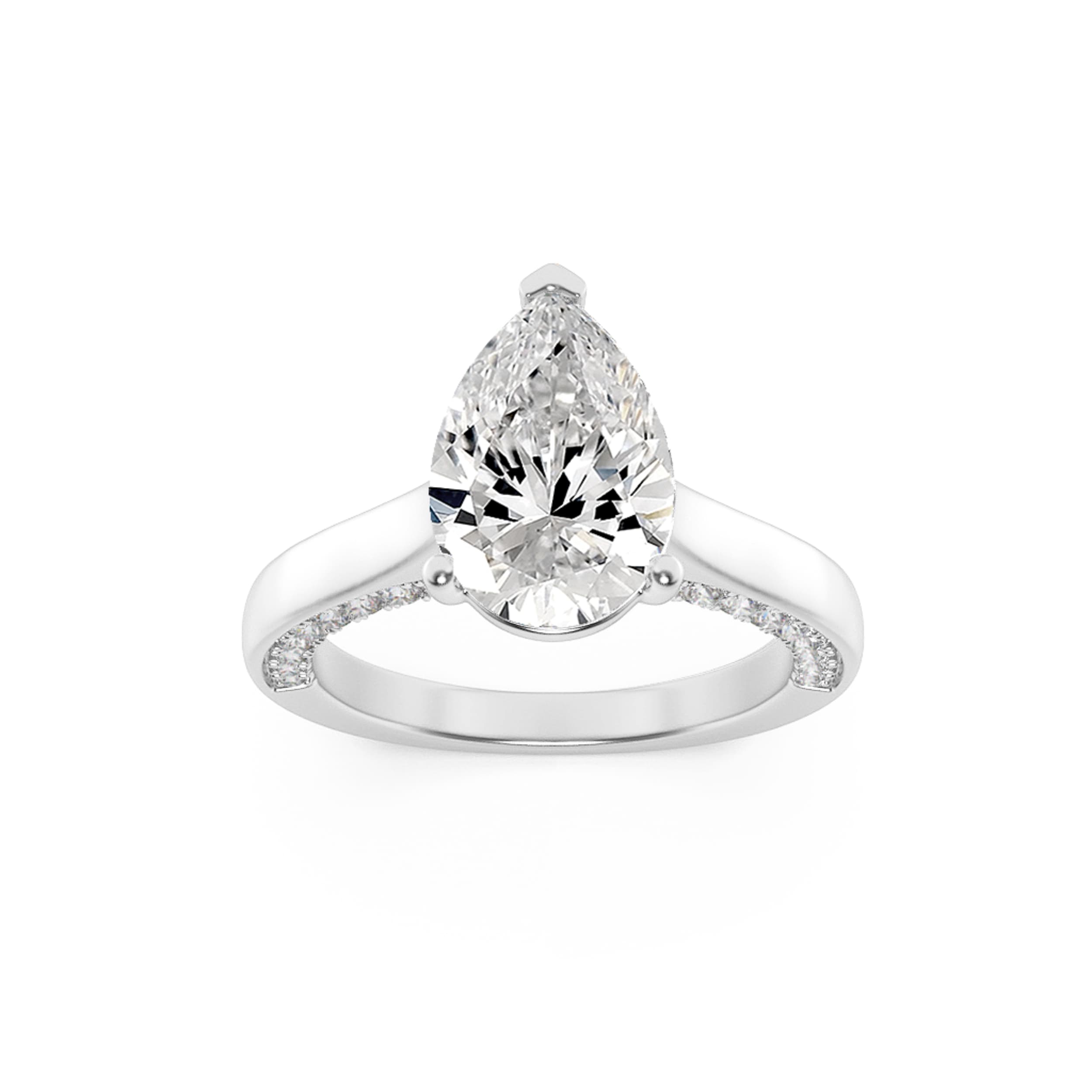 Pear Lab Diamond Accented Bridge Shank Engagement Ring — 1.25 ct total weight in 14k white gold · product view 1
