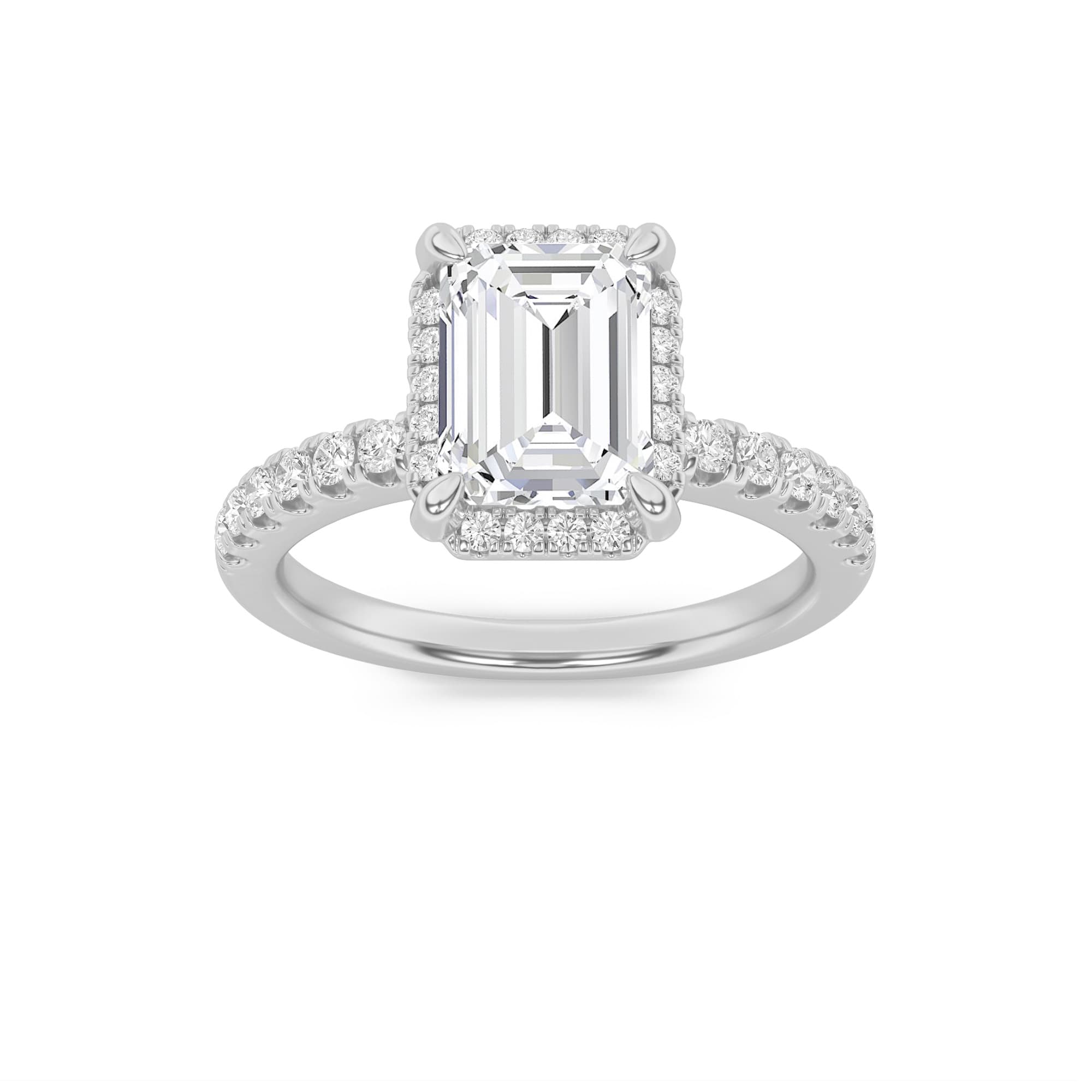 Emerald Lab Diamond Halo Accented Engagement Ring — 2 ct total weight in 14k white gold · product view 9