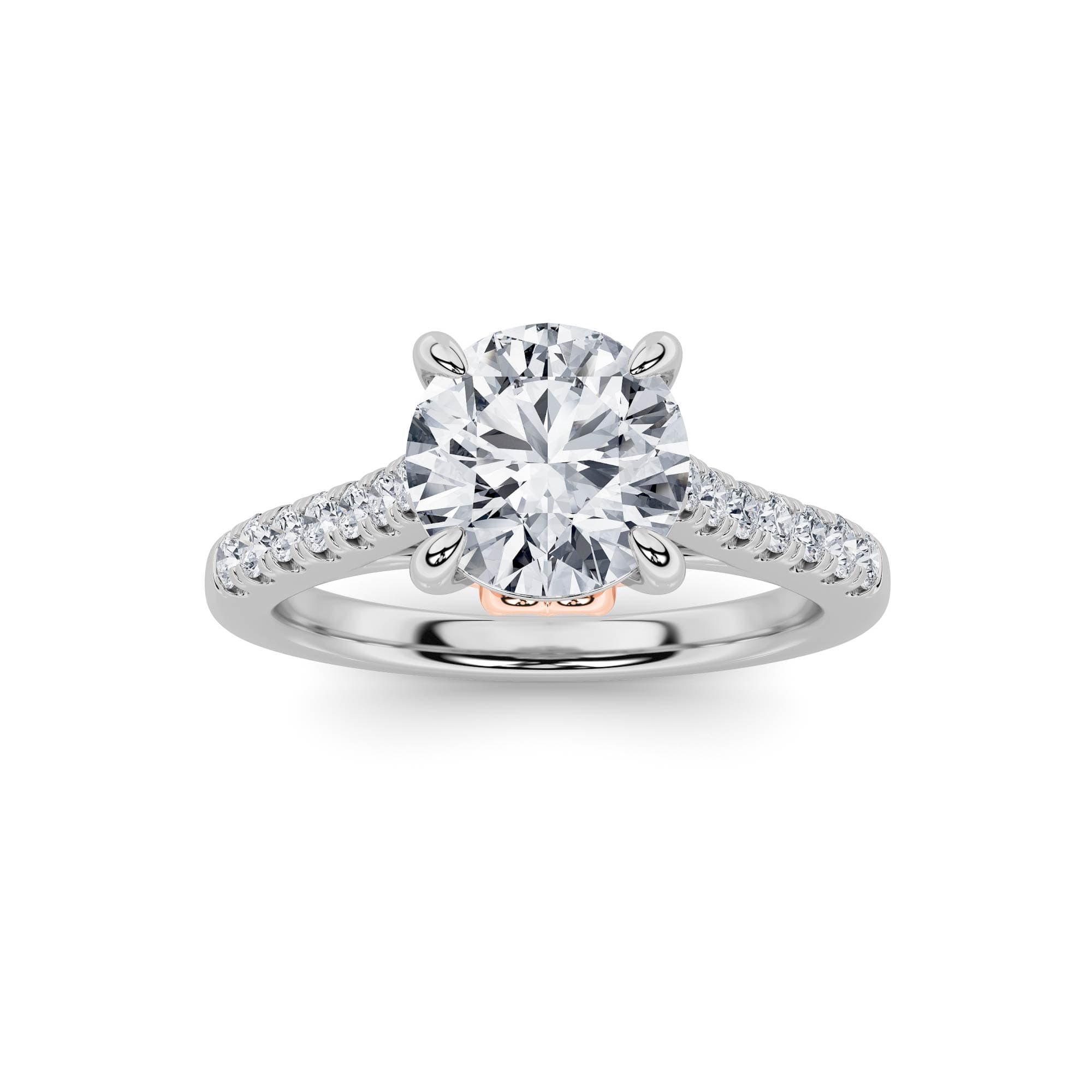 Round Lab Diamond Petite Shank Accented Engagement Ring — 2.5 ct total weight in 14k white gold · product view 1