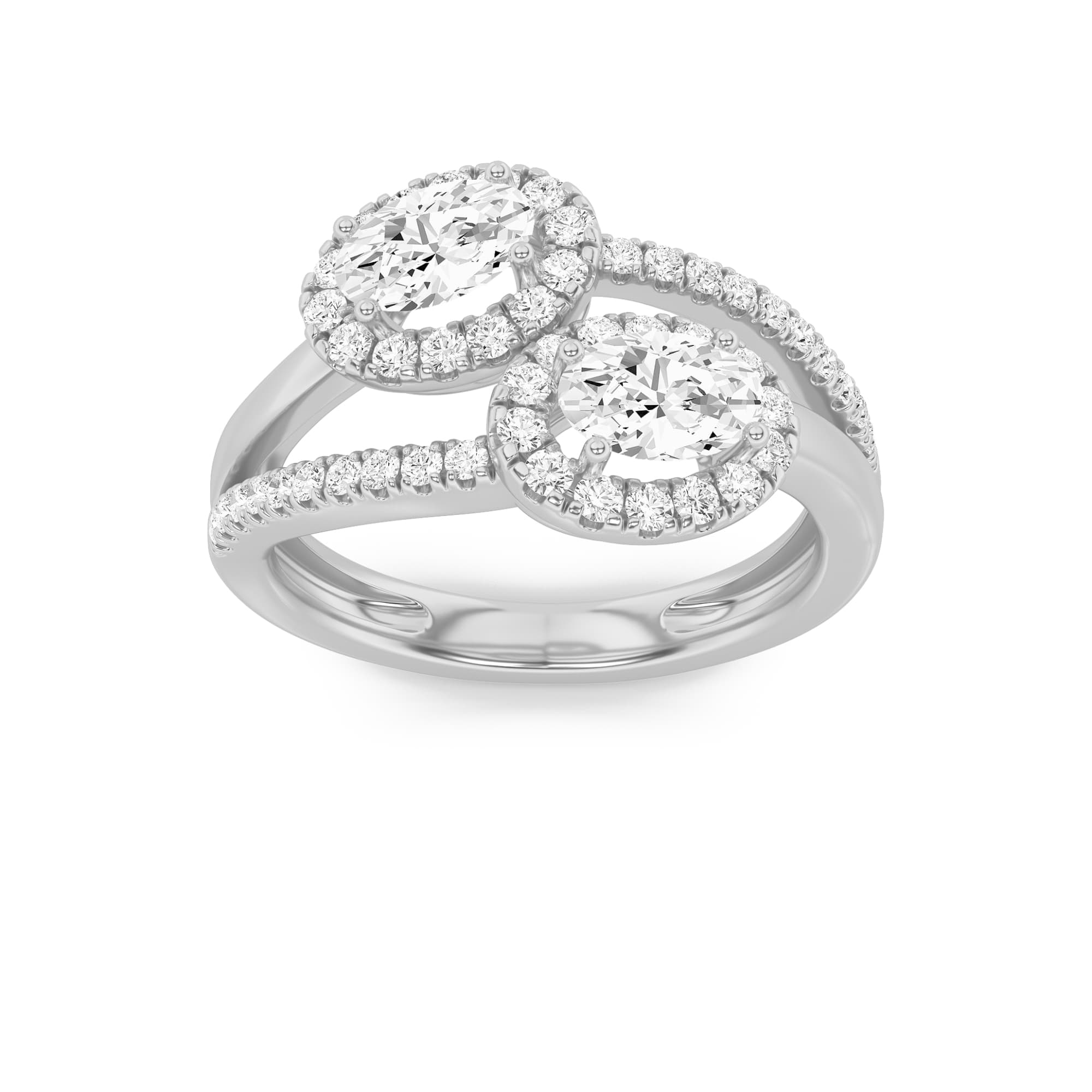 Oval Lab Diamond Accented Toi et Moi Fashion Ring — 1 ct total weight in 14k white gold · product view 1