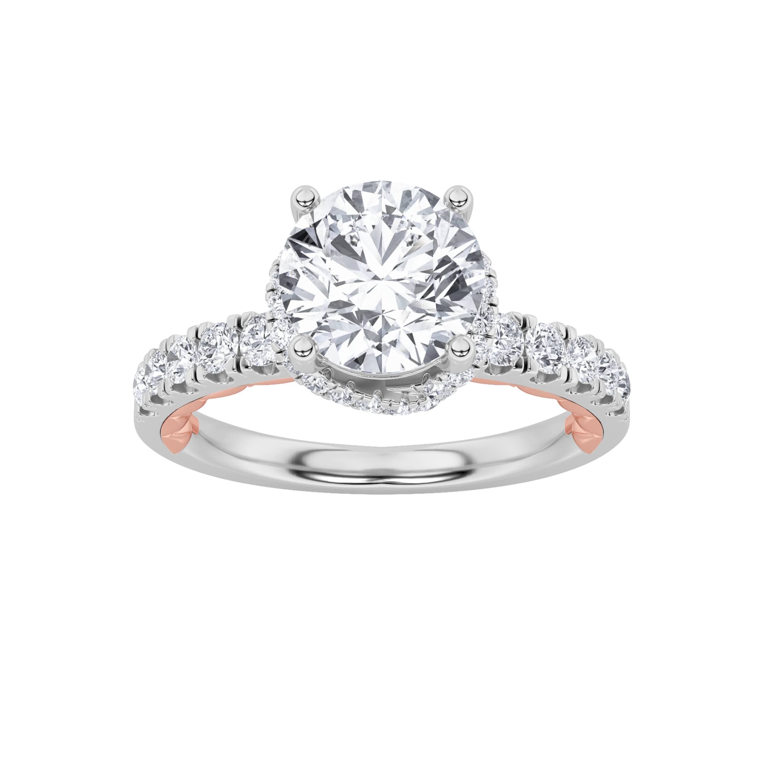 Round Lab Diamond Two-Tone Accented Fancy Engagement Ring — 2 ct total weight in 14k white gold · product view 1
