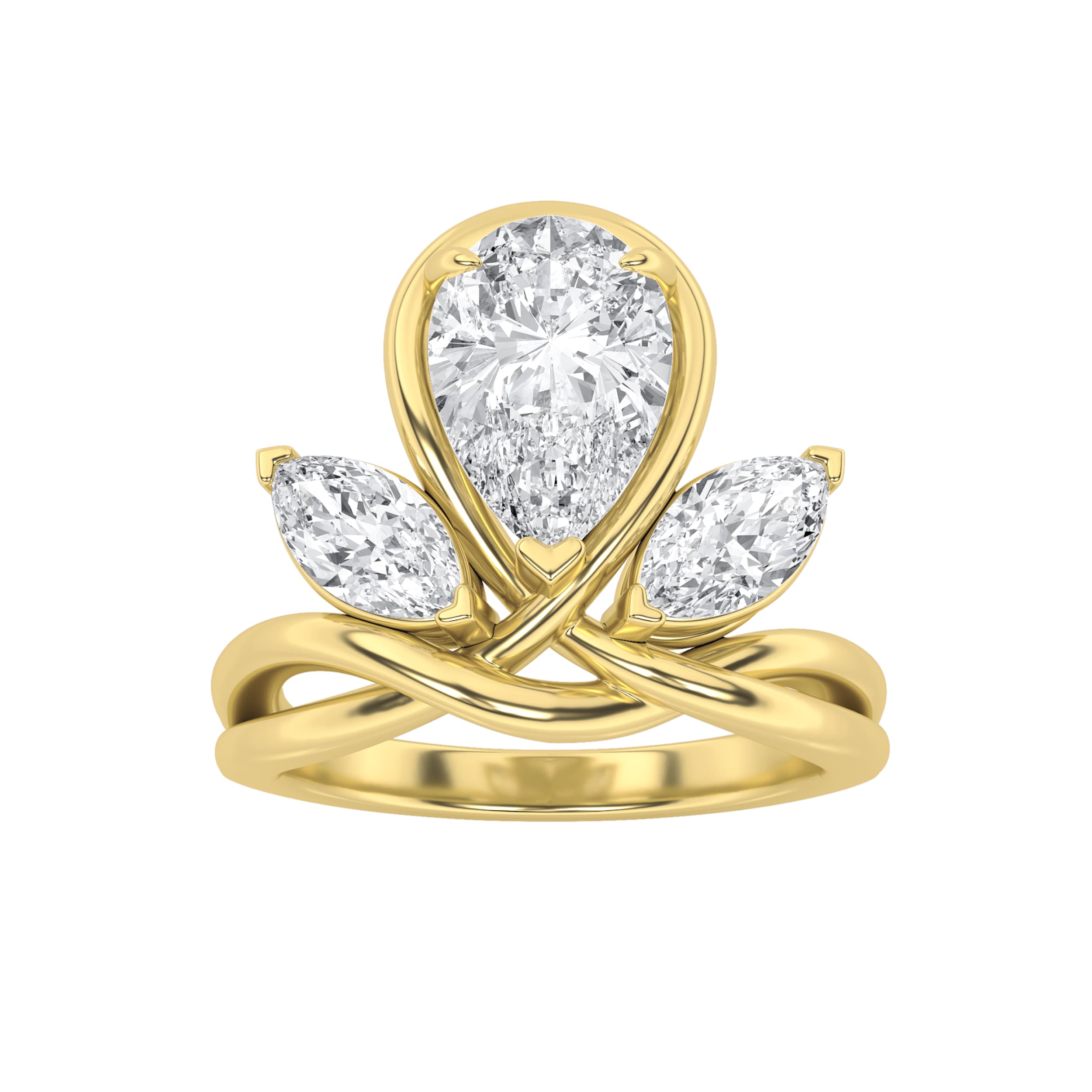Pear Lab Diamond Knot Ring — 3 ct total weight in 14k yellow gold · product view 1