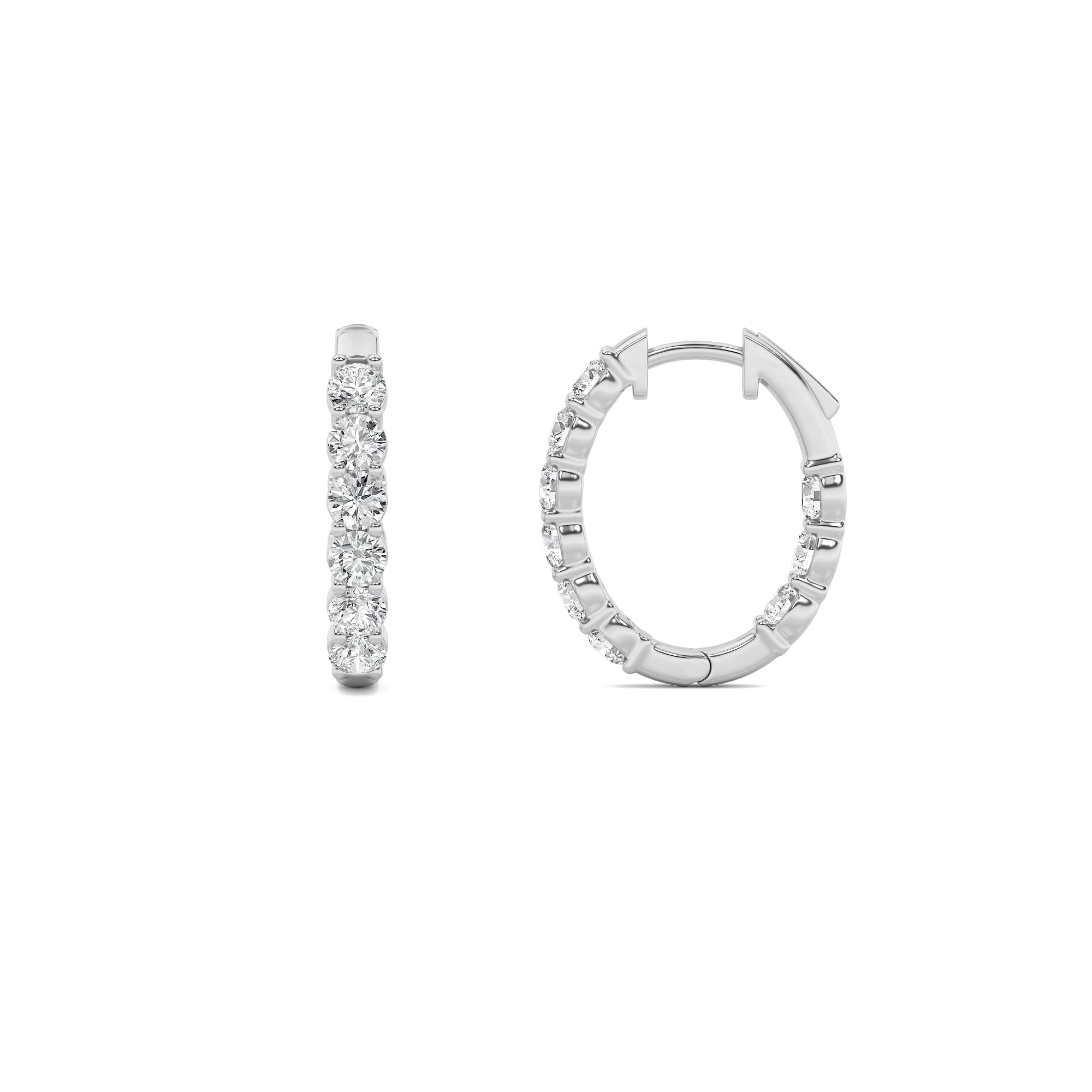 Round Lab Diamond Inside Out Hoop Earrings — 1 ct total weight in 14k white gold · product view 1