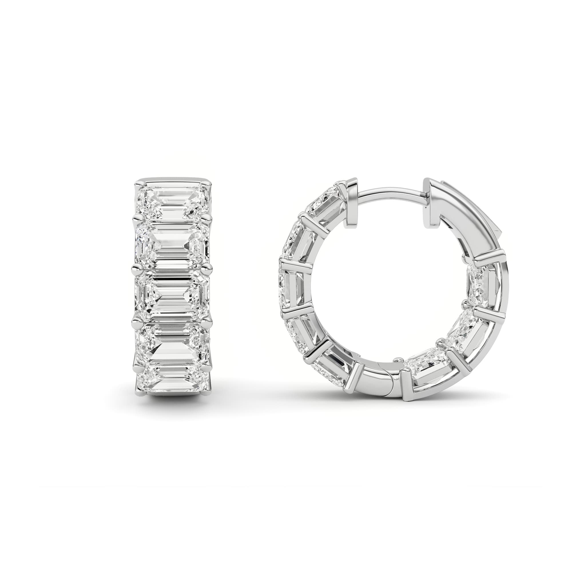 Emerald Lab Diamond Earrings — 10 ct total weight in 14k white gold · product view 1
