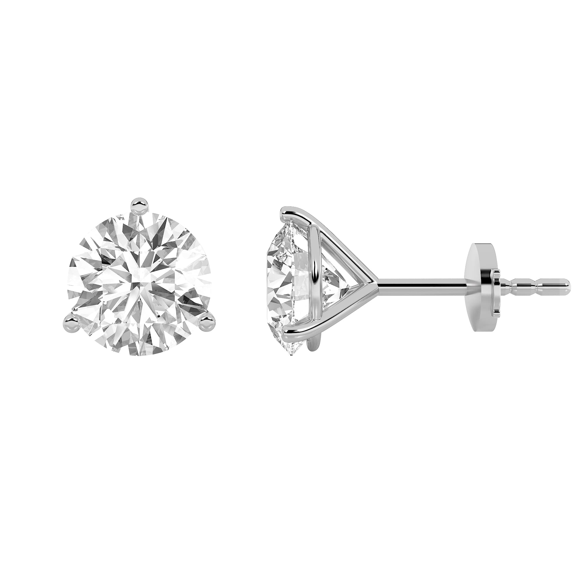 Round Lab Diamond Three Prong Martini Stud Earrings — 0.5 ct total weight in 14k white gold · product view 1